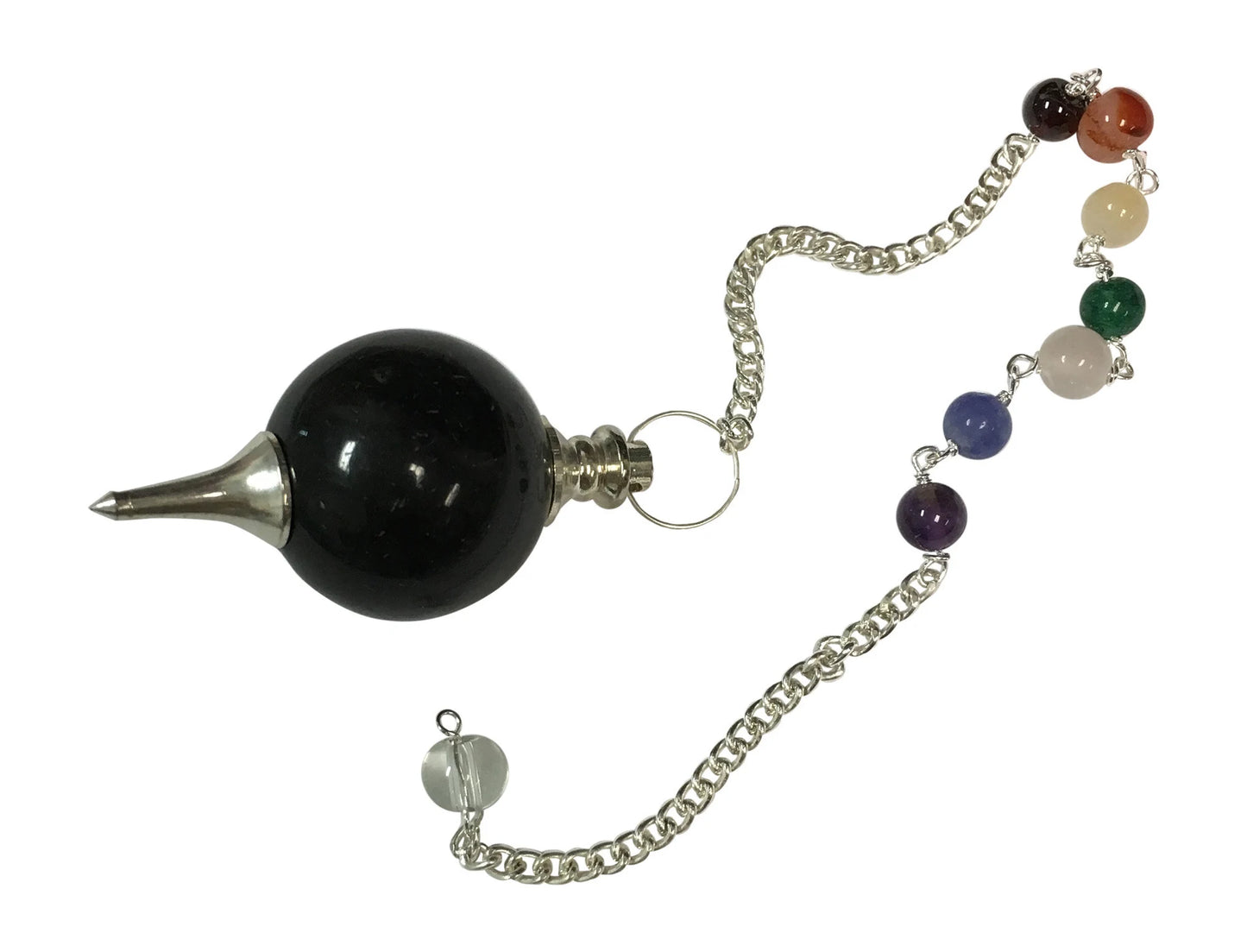 Black Agate Gemstone Ball Dowsing Reiki Chakra Pendulum Pendant w/ Chain