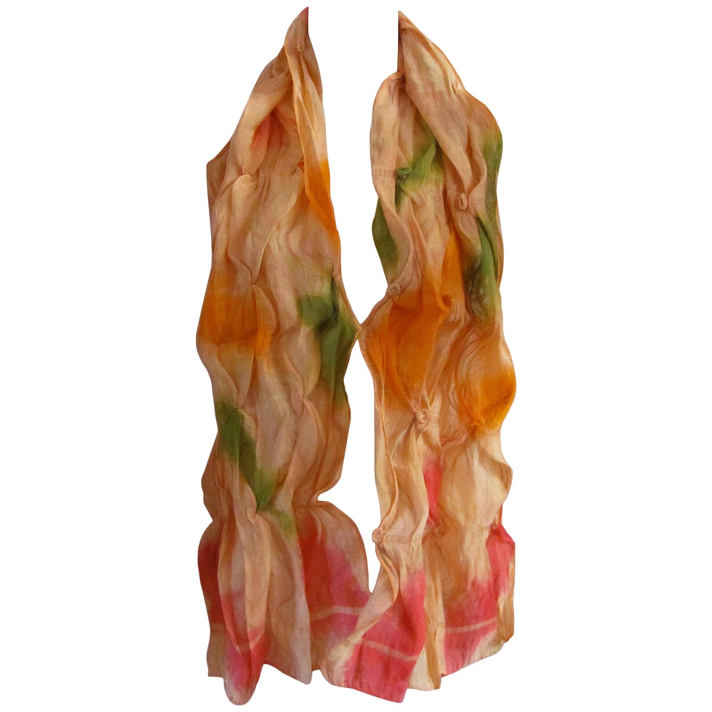 Silk Beige Peach Orange Pink Green Shaded Pleated Unique Fashion Scarf