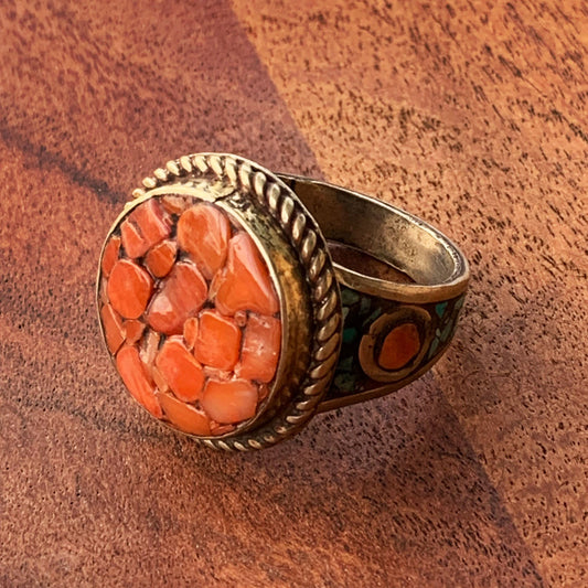 Vintage Tibetan Sponge Coral with Turquoise Ring