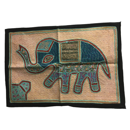 Handmade Indian Elephant Ethnic Vintage Hanging Wall Art Banjara Patchwork Tapestry with Embroidery (26" x 38")