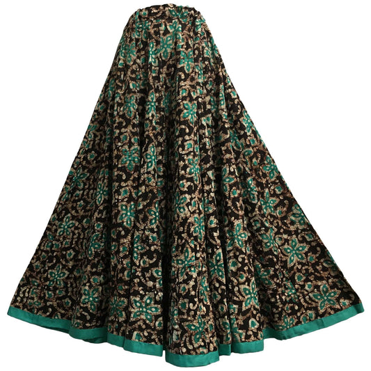 Indian Ethnic Print Cotton Pleated Panel Bohemian Vintage Seven Yard Full Circle Flared Long Maxi Skirt #138