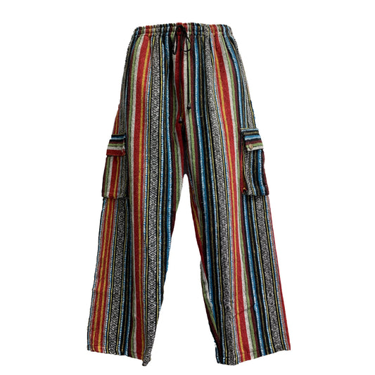 Vintage Ethnic Heavy Cotton Bohemian Striped Long Cargo Pants