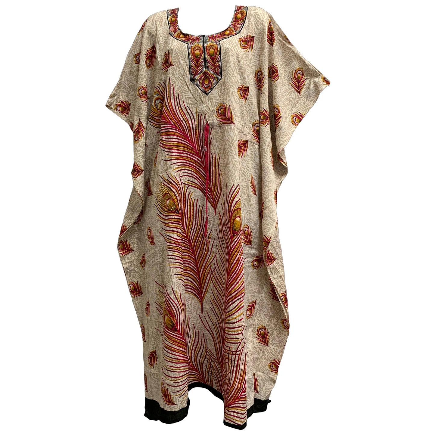 Bohemian Soft Silky Crepe Printed Caftan Kaftan Cover-Up Hippie Gypsy Lounge Dress