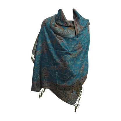 Reversible Jacquard Paisley Pashmina Silk Fringe Shawl Wrap Scarf