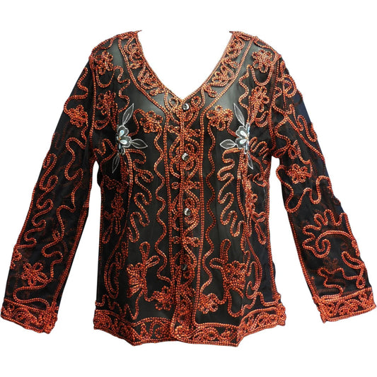 Sheer Black Lace Embroidered Button Bolero Jacket Cardigan Blouse