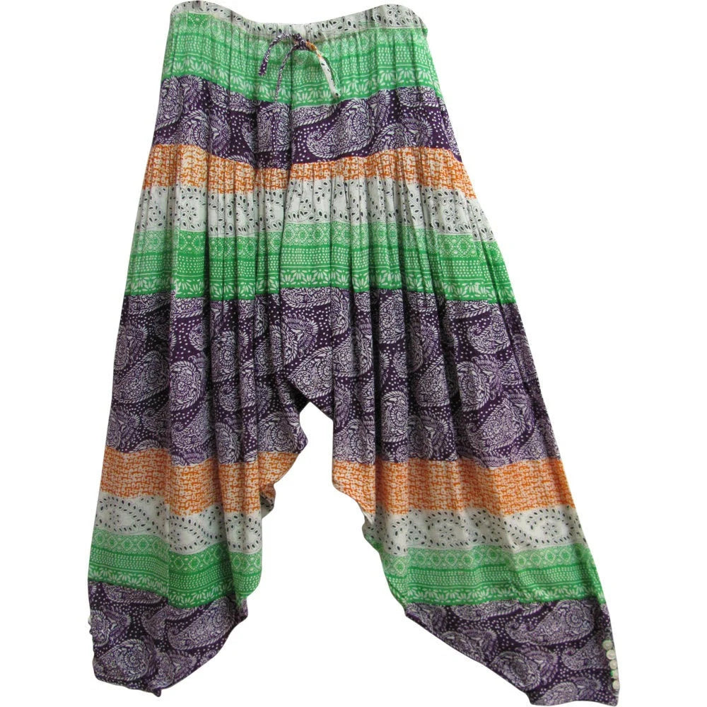 White Ethnic paisely Print Gauze Bohemian boho hippie festival unisex Harem Gypsy Pants