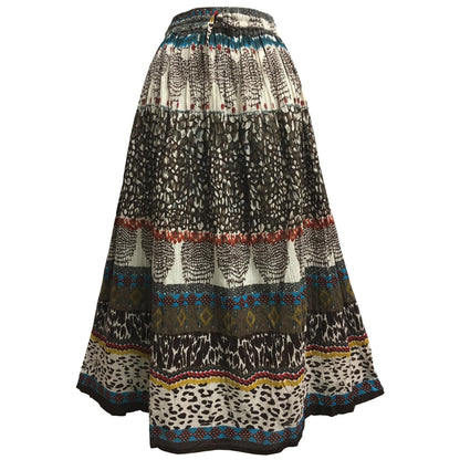 JK Indian Cotton Crinkle Broomstick Bohemian Gypsy Printed Long Skirt #5