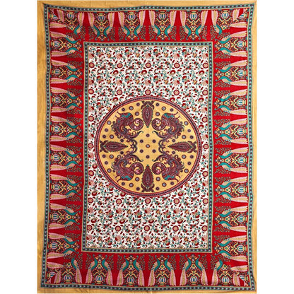 Indian Bohemian Cotton Red Peacock Paisley Print Bed Spread Wall Hanging Tapestry Tablecloth