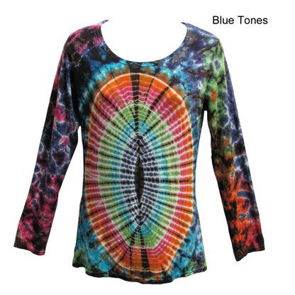 Women's Stretchy Spandex Hand Tie-Dye Long-Sleeve Yoga Boho Blouse Top Summer Festival T-Shirt