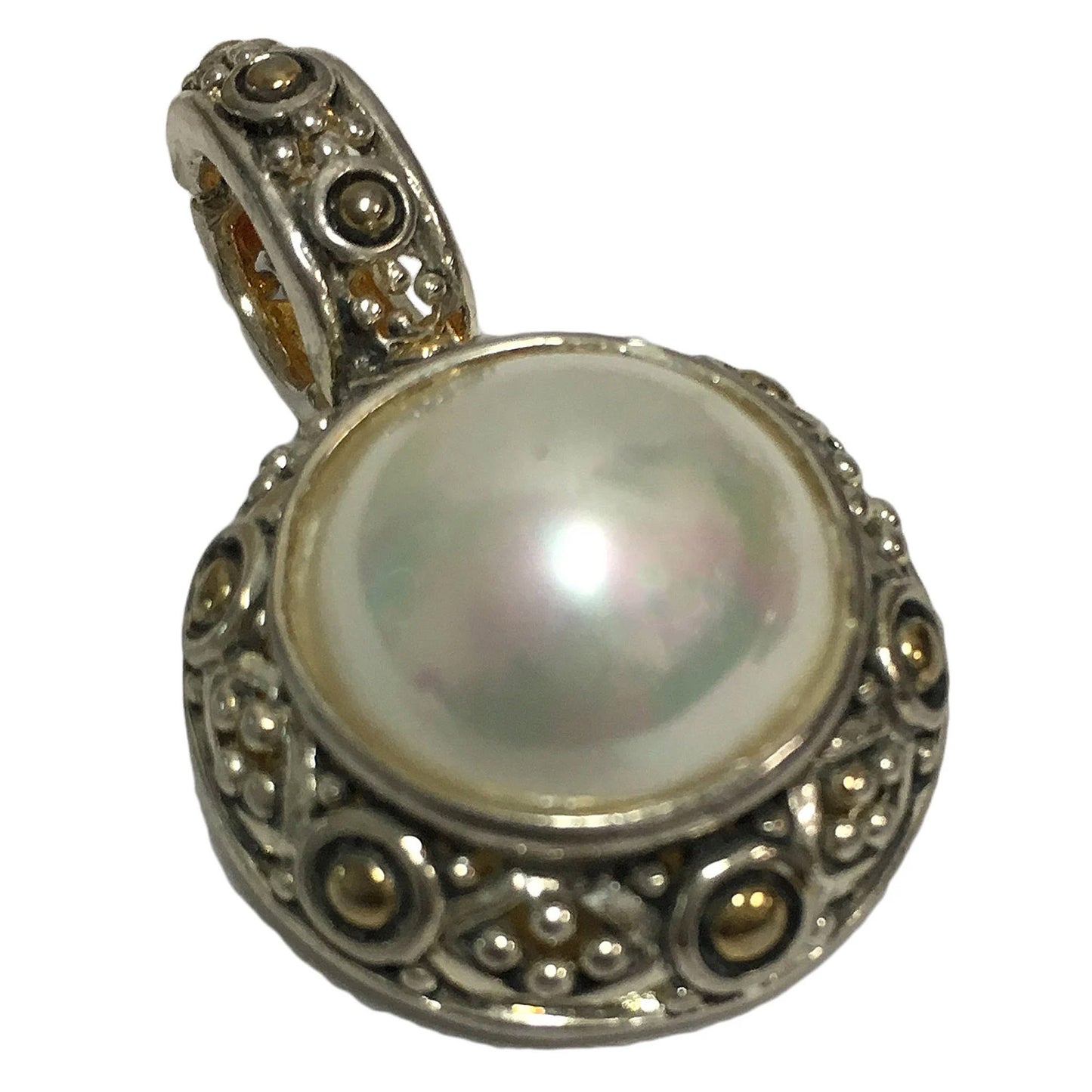 Indian Antique 925 Sterling Silver Bezel Pearl Pendant