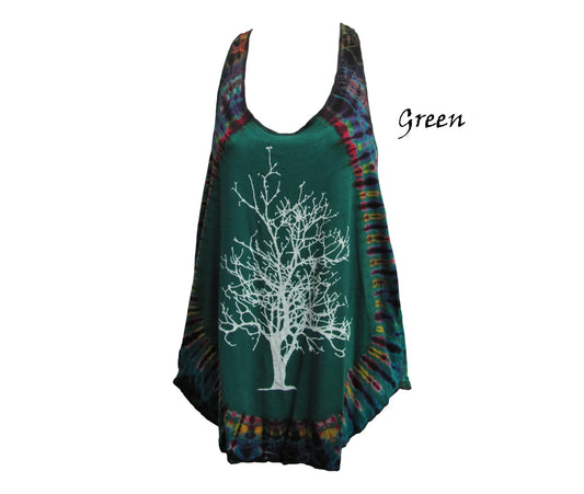 Tree of Life Sleeveless Stretchable Spandex Tie-Dye T-Shirt Boho Tank Top Cami