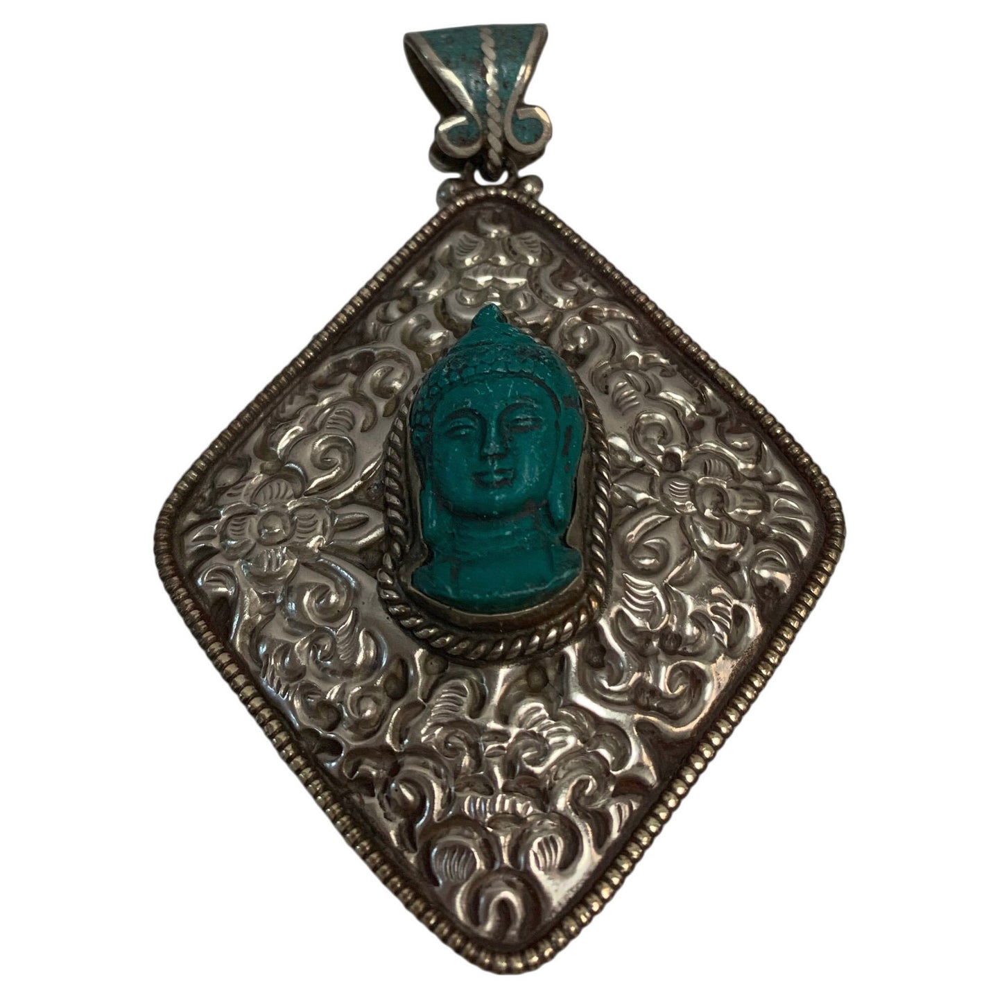 Yoga Trendz Handmade Vintage Tribal Silver-Tone Large Buddha Pendant (Diamond)