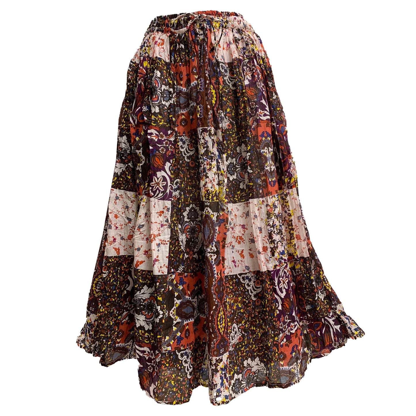 Multicolor Indian Gauze Cotton Crinkle Broomstick Long Floral Skirt #62