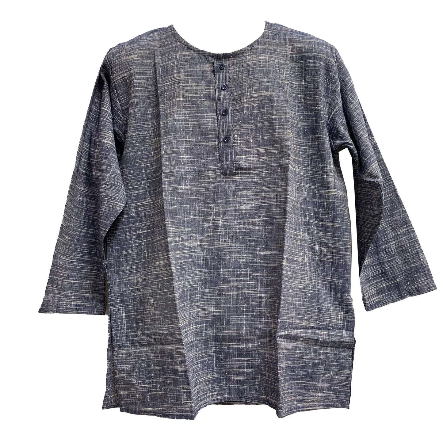 Men's Navy Blue Bohemian Indian Khadi Handloomed Cotton Kurta Tunic Shirt