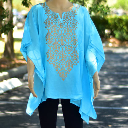 Women's Bohemian Shimmering Kimono Sleeve Caftan style Blouse Top JK ONE SIZE