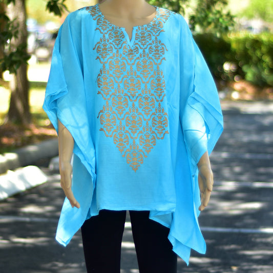 Women's Bohemian Shimmering Kimono Sleeve Caftan style Blouse Top JK ONE SIZE