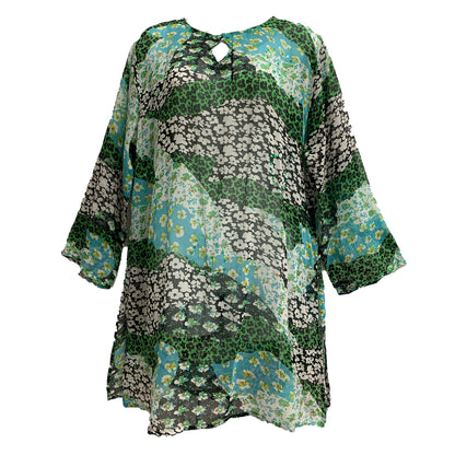 Bohemian Printed Loose fit 3/4 Sleeve Sequin Long Tunic Cover Up Boho Plus Size Dress