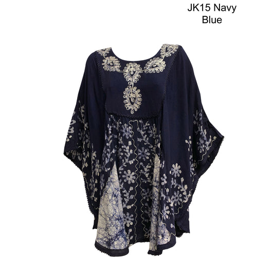 JK Missy Plus Indian Bohemian Tie-Dye Batik Embroidered Poncho Caftan Blouse kaftan mini dress