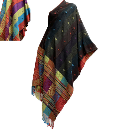 Bohemian Reversible Tribal Paisley Print Silk Fringed Pashmina Shawl Wrap Scarf