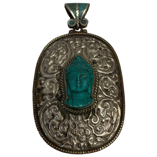 Yoga Trendz Handmade Vintage Tribal Silver-Tone Large Buddha Pendant (Oval)