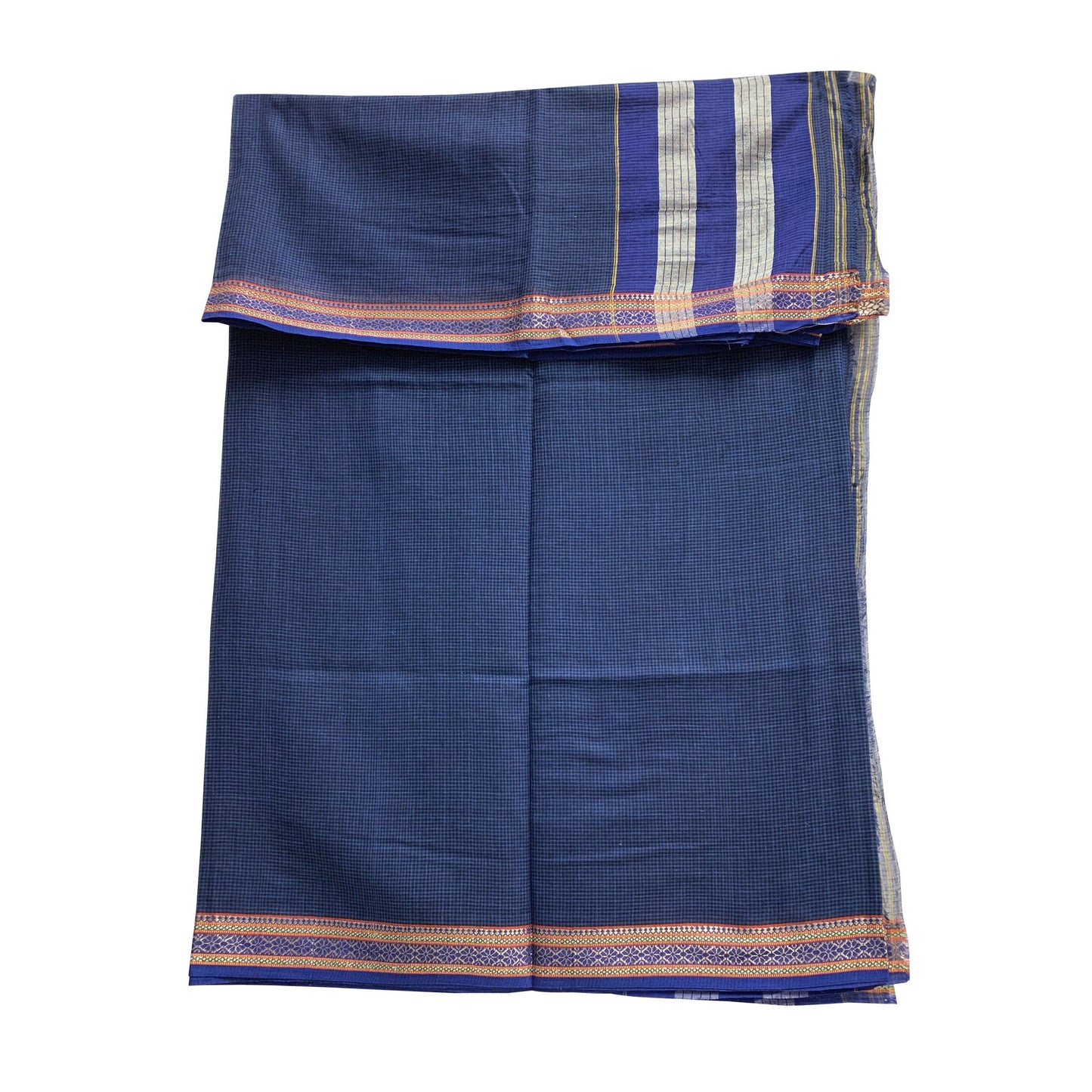 Vintage Hand Woven Soft Cotton Navy Blue with Zari Border 5 1/2yd Fabric Saree Sari