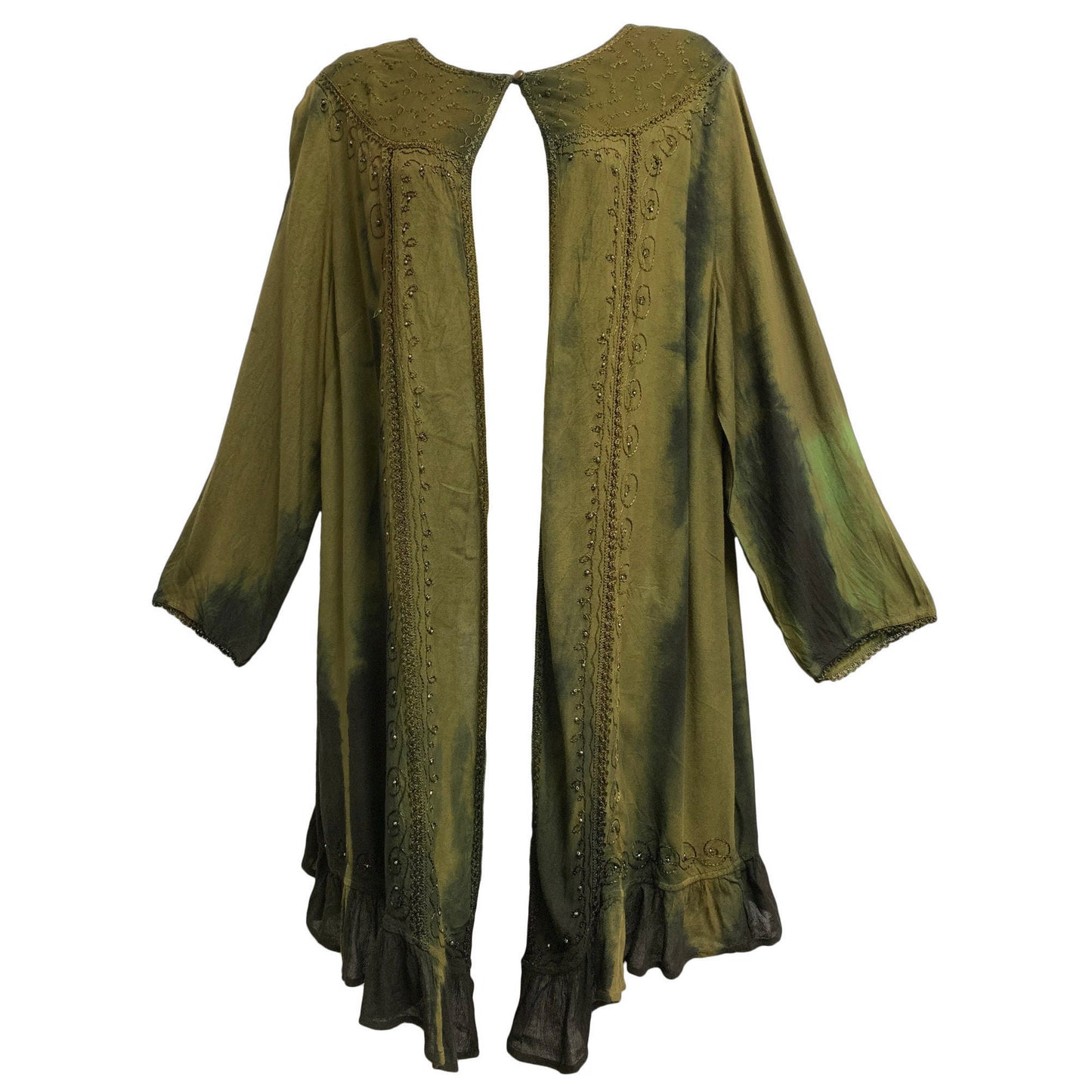 Missy Plus Green & Black Tie-Dye Stonewashed Bohemian Bolero Jacket Shrug