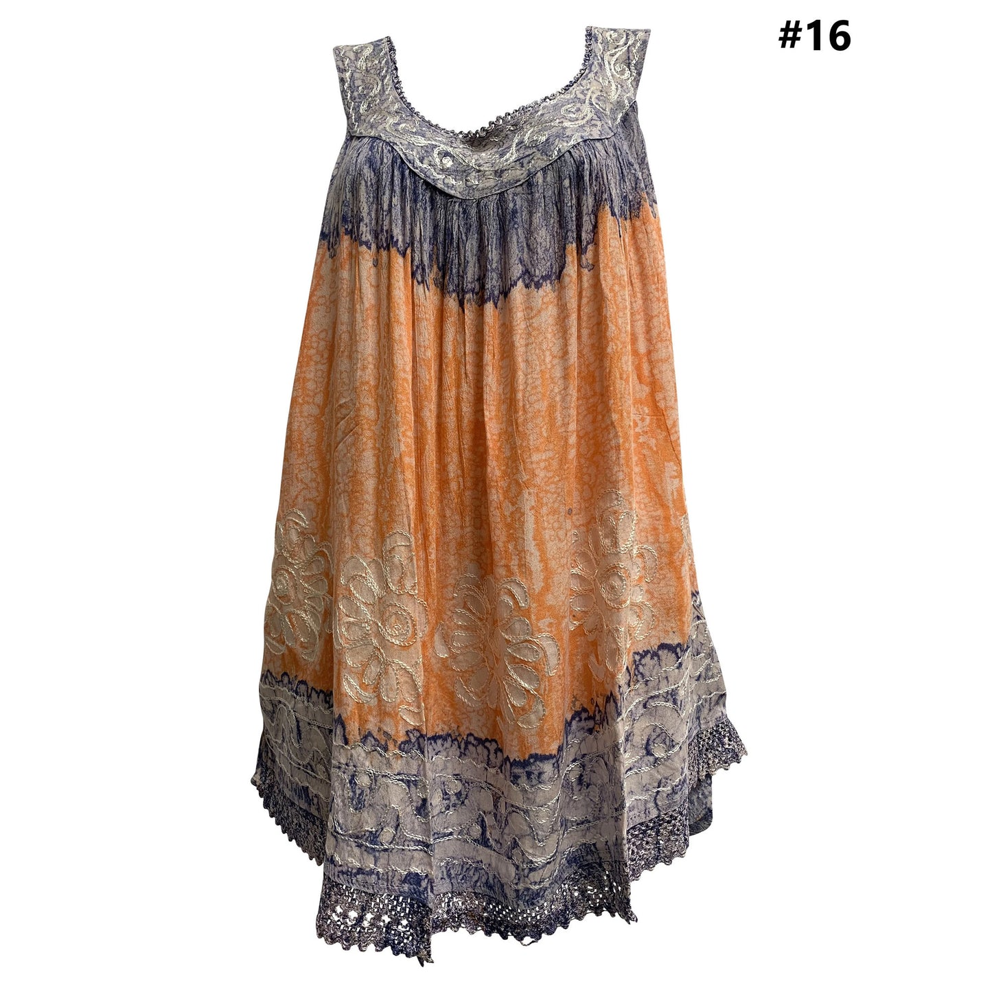 Ethnic Print Tie-Dye Batik Embroidered Gauze Sleveless Lace Boho Cami Blouse #443