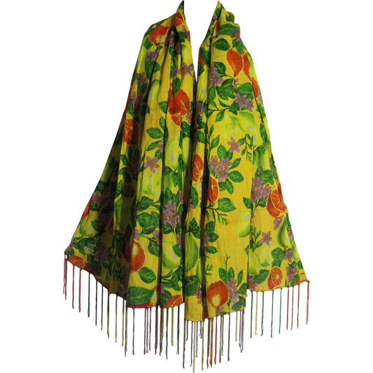 Orange Lime & Floral Print Cotton Fringed Long Fashion Scarf Stole JK83