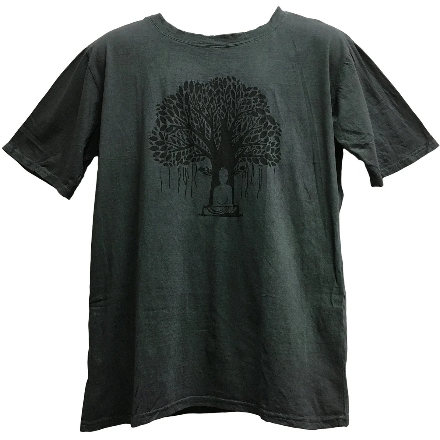 Men's Boho Yoga Nirvana Tree of Life print retro Short Sleeve Stonewashed Cotton T-Shirt (Gray)