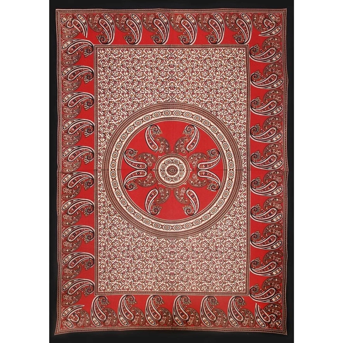 Indian Bohemian Cotton Red Ethnic Paisley Print Bed Spread Wall Hanging Tapestry Tablecloth