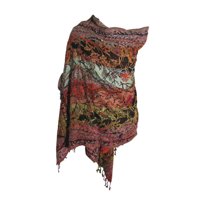 Indian Ethnic Paisley Hand-Embroidered Silky Reversible Pashmina Shawl Stole Scarf SONALI