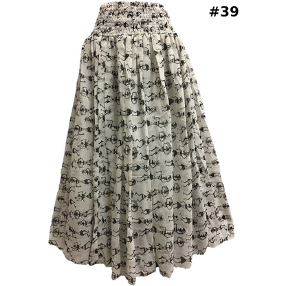 Missy Plus Smocked Waist Chiffon Georgette Sari Print boho Fashion Long Skirt Leena