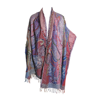 Indian Ethnic Paisley Hand-Embroidered Silky Reversible Pashmina Shawl Stole Scarf SONALI