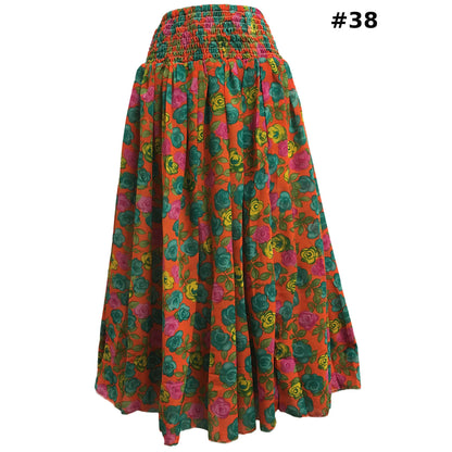 Missy Plus Smocked Waist Chiffon Georgette Sari Print boho Fashion Long Skirt Leena