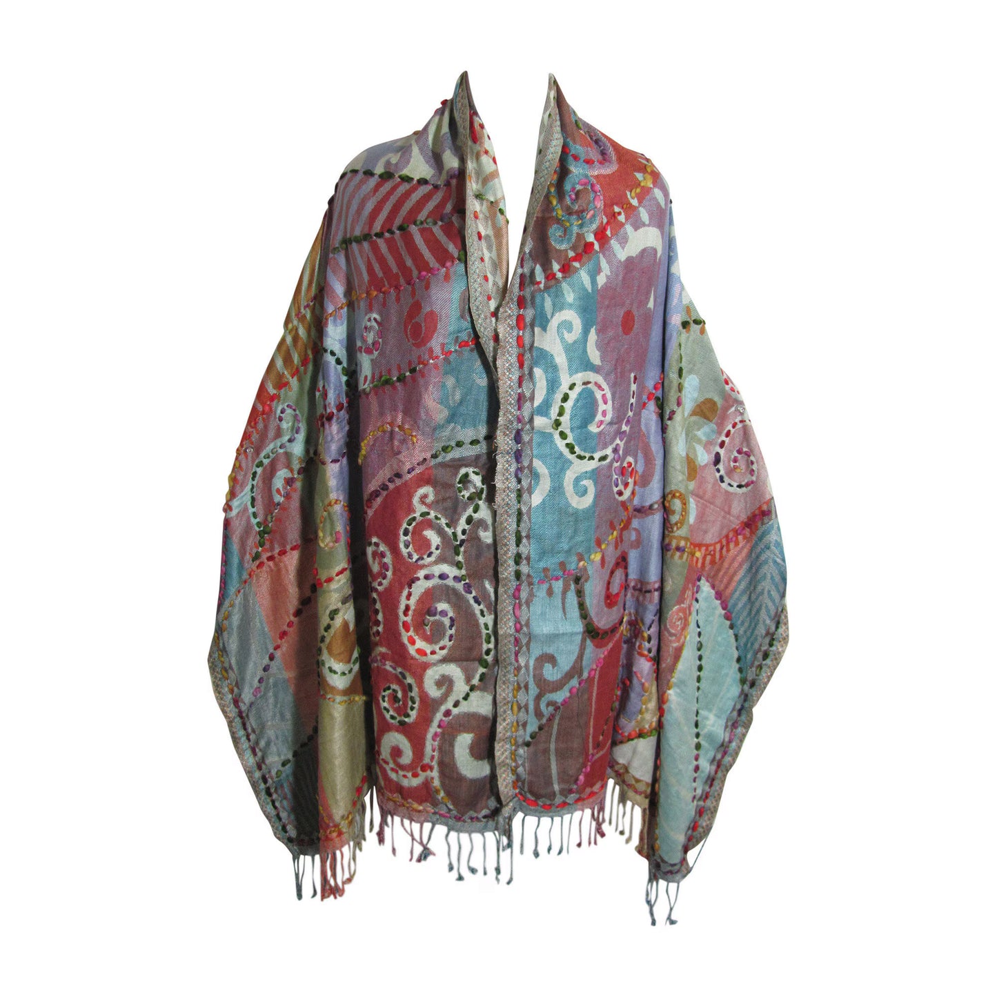 Indian Ethnic Paisley Hand-Embroidered Silky Reversible Pashmina Shawl Stole Scarf SONALI