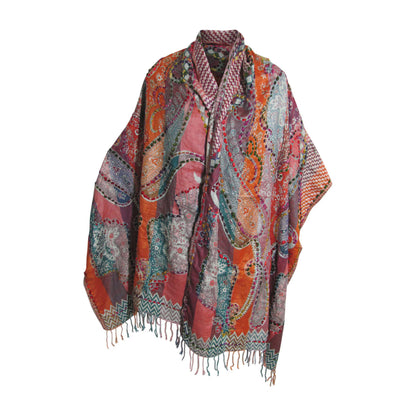 Indian Ethnic Paisley Hand-Embroidered Silky Reversible Pashmina Shawl Stole Scarf SONALI