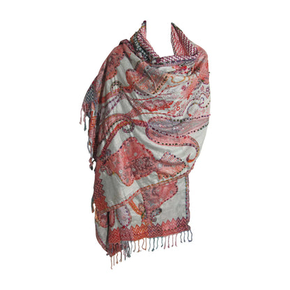 Indian Ethnic Paisley Hand-Embroidered Silky Reversible Pashmina Shawl Stole Scarf SONALI