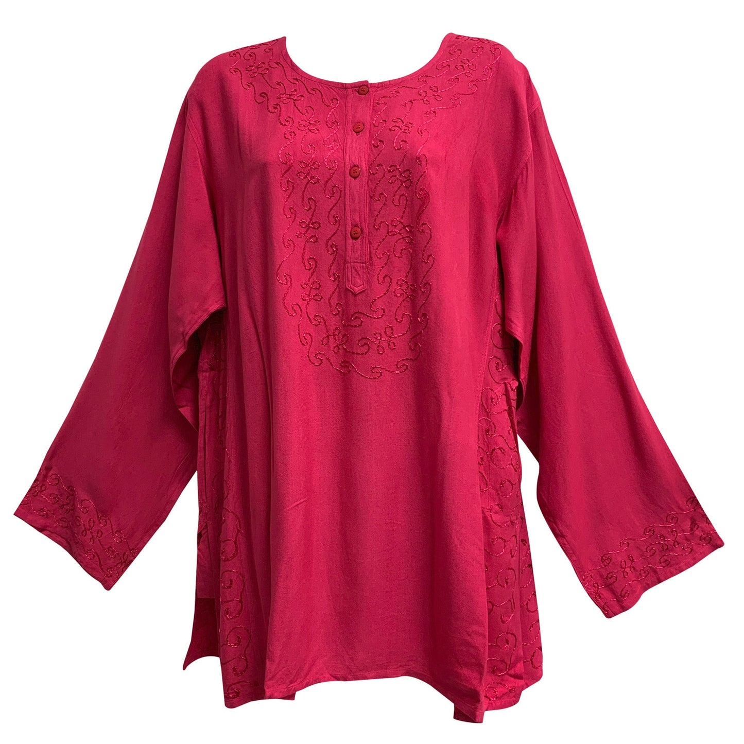 Women's Missy Plus Size Embroidered Vintage Boho Long Sleeve Classic Sixties Tunic Blouse ROSA