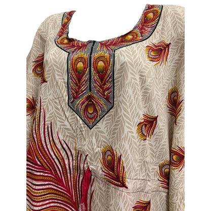 Bohemian Soft Silky Crepe Printed Caftan Kaftan Cover-Up Hippie Gypsy Lounge Dress