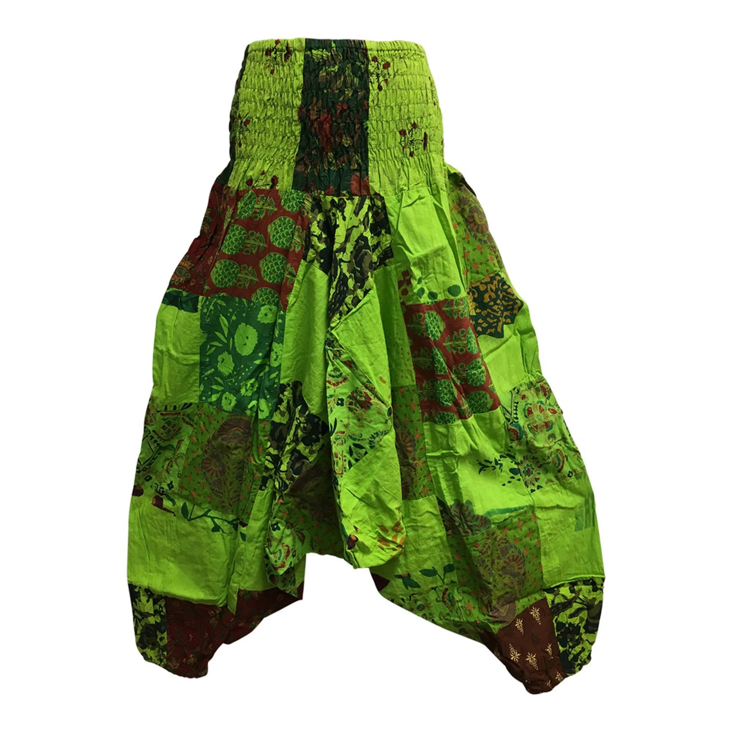 Smocked Waist Tie-Dye Aladdin Hippie Patchwork Harem Pants