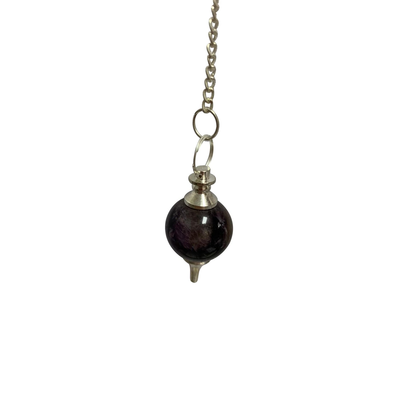 Black Agate Gemstone Ball Dowsing Reiki Chakra Pendulum Pendant w/ Chain