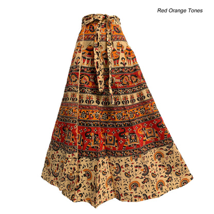 Bohemian Indian Ethnic Block Print Cotton Long Maxi Wrap Around Skirt Bagroo