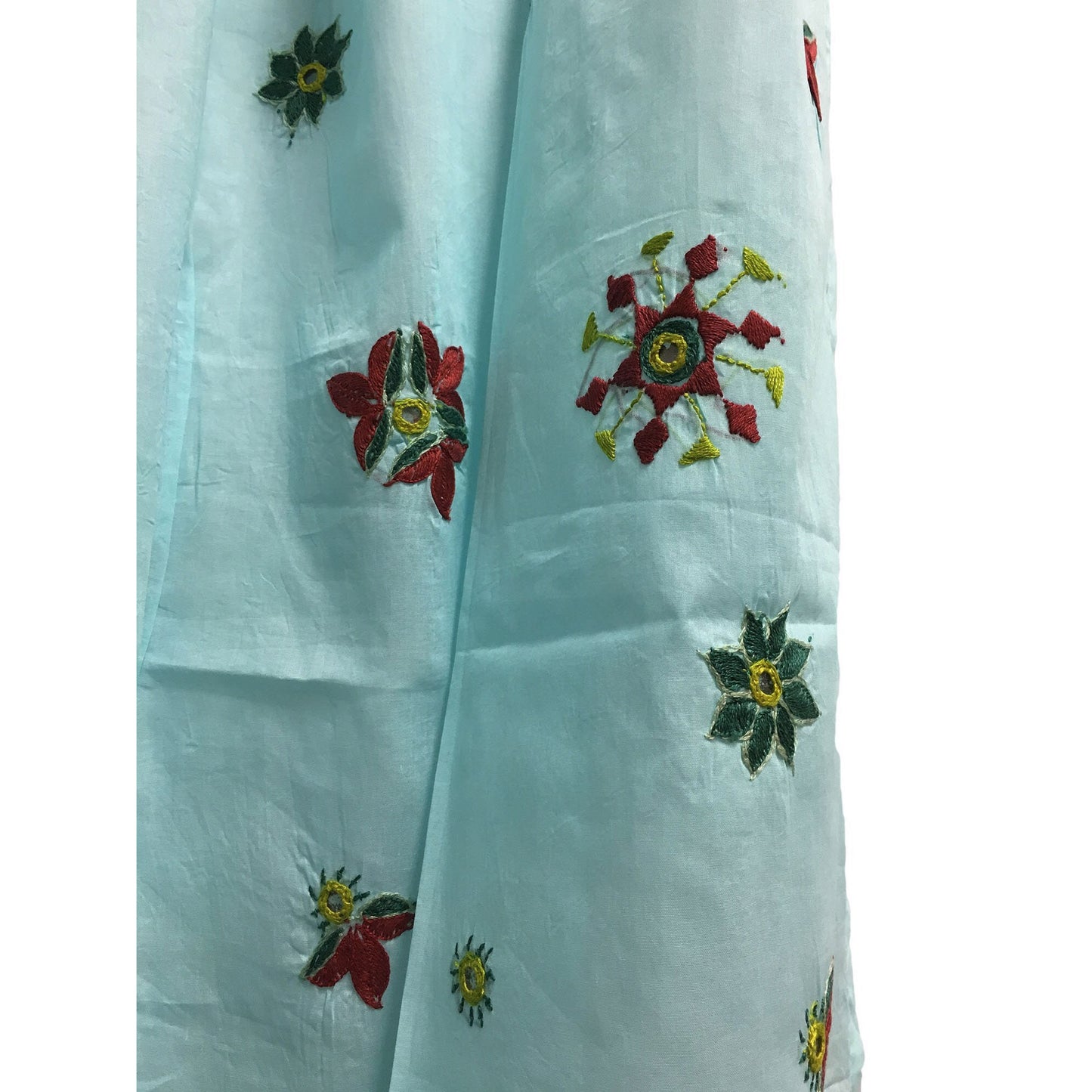 Hand Embroidered Indian Cotton Voile Summer Window Door Curtain Drape Tab Top Panel