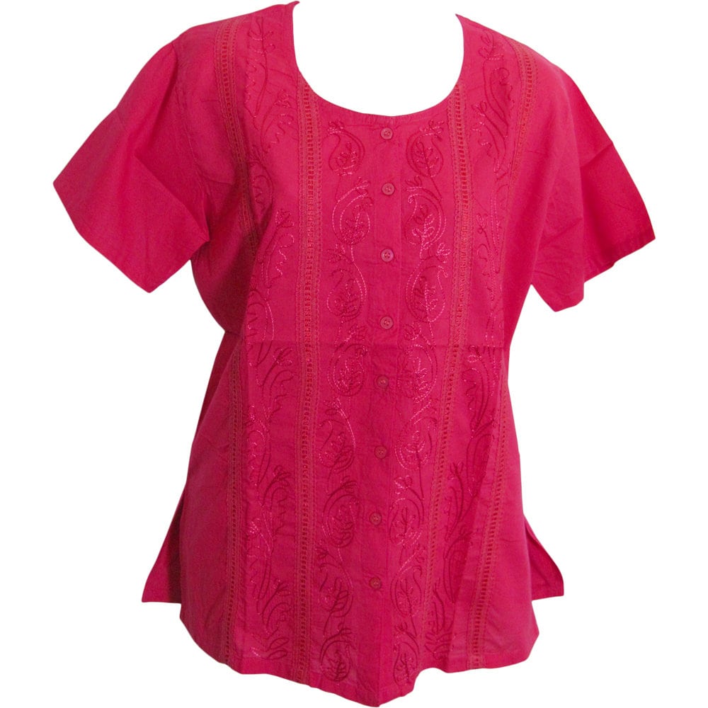 Missy & Plus Bohemian Embroidered Short Sleeve Gauze Cotton Top Blouse Rekha