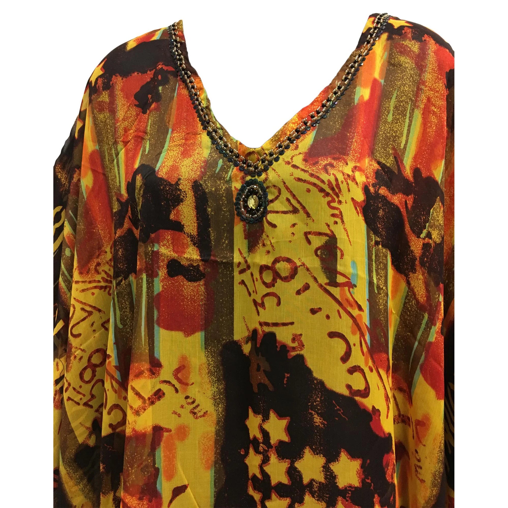 Bohemian Beaded V-Neck Printed Caftan Dress Kimono Sleeve Ethnic Boho Chic Cover Up JK12 Ambali Fashion Bohemian Beaded V-Neck Printed Caftan Dress Kimono Sleeve Ethnic Boho Chic Cover Up JK12 Ambali Fashion