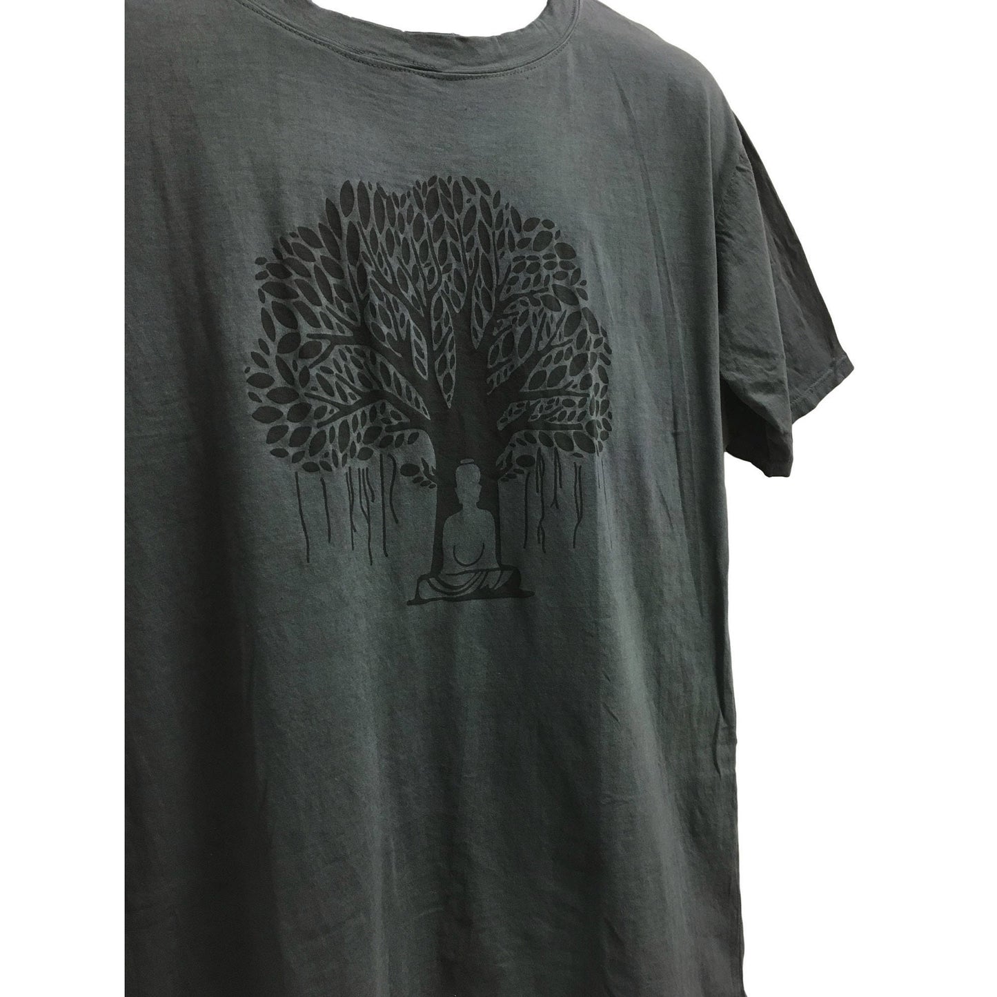 Men's Boho Yoga Nirvana Tree of Life print retro Short Sleeve Stonewashed Cotton T-Shirt (Gray)