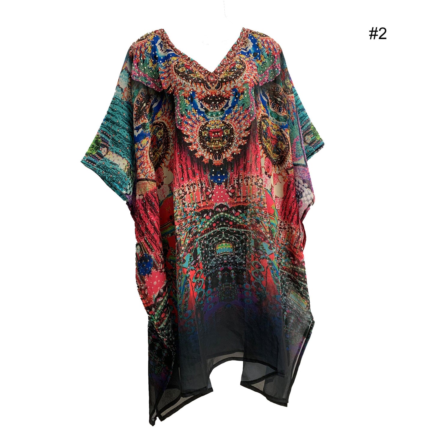 Boho Beaded Shimmering Beach Cover Up Caftan Dress