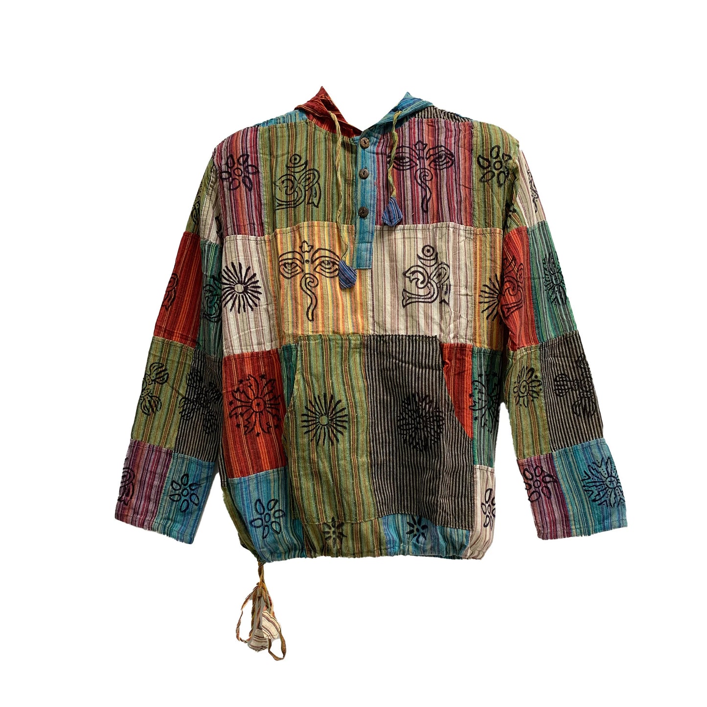 Men's Boho Handmade Ethnic Print Pure Cotton Long Sleeve Cardigan Patchwork Shirt Womens Unisex Hoodie Jacket Plus Size Unisex Shirt