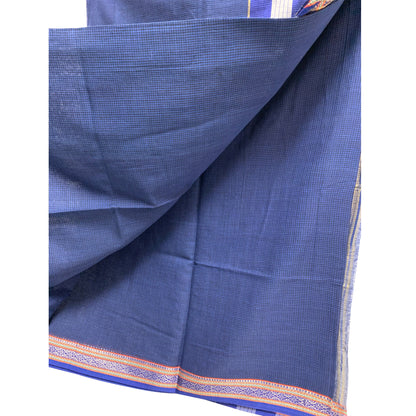 Vintage Hand Woven Soft Cotton Navy Blue with Zari Border 5 1/2yd Fabric Saree Sari