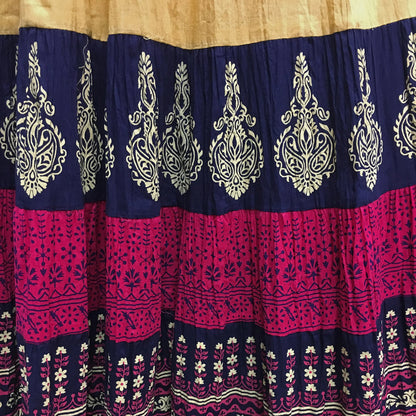 Indian Crushed Crinkled Gauze Cotton Boho Hand Block Printed Gypsy Pink Long Maxi Skirt No121